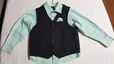 Boys Black pinstripe vest , mint green 
