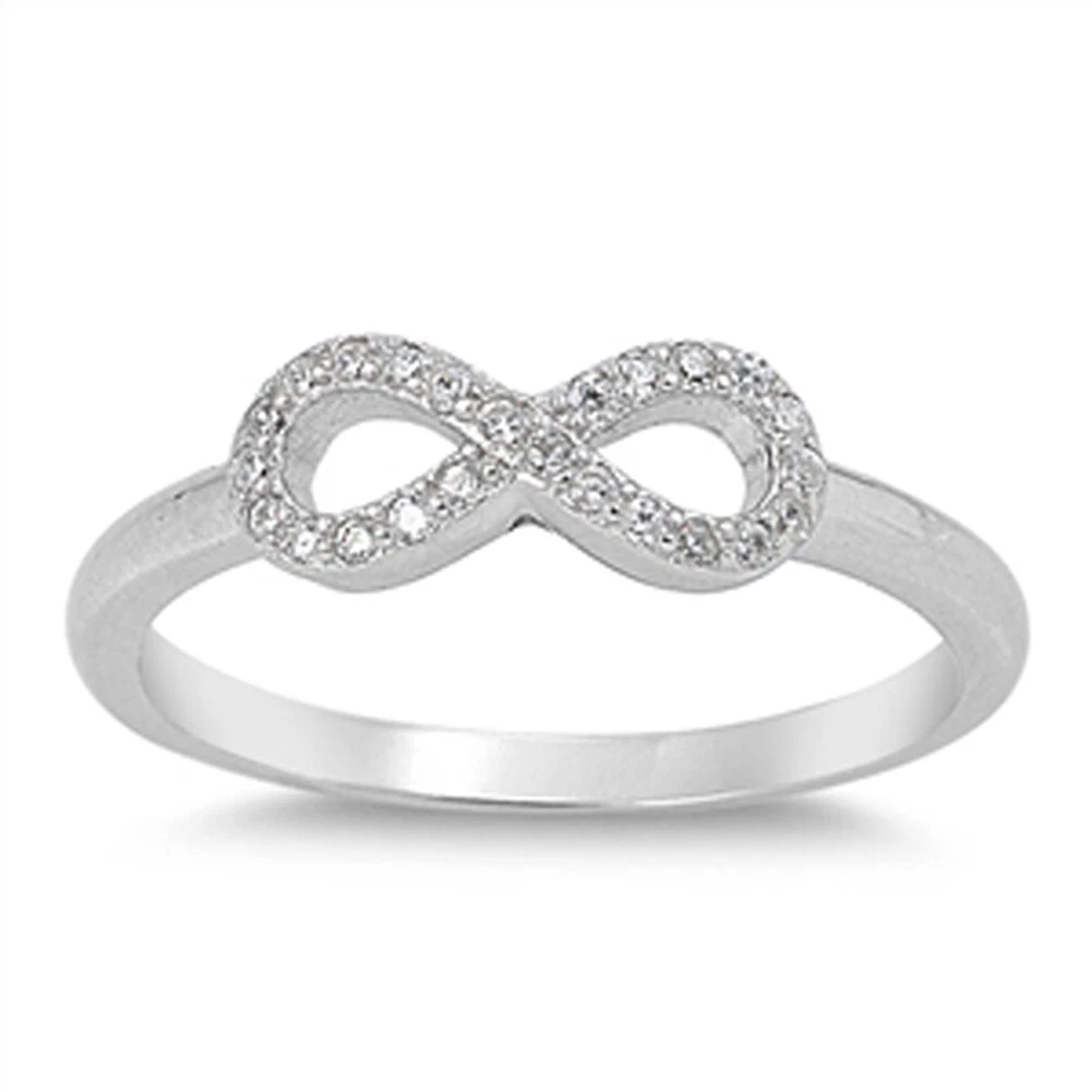 Girl Simple Infinity Clear CZ Cute Ring New .925 Sterling Silver