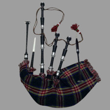 Scottish Bagpipe Full Silver Mounts Black Stewart Cover Free Bag Tutor Book