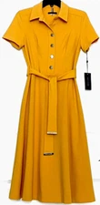 TOMMY HILFIGER FIT& FLARE BELTED SHIRT DRESS, SUNFLOWER, SIZE 8 NWT