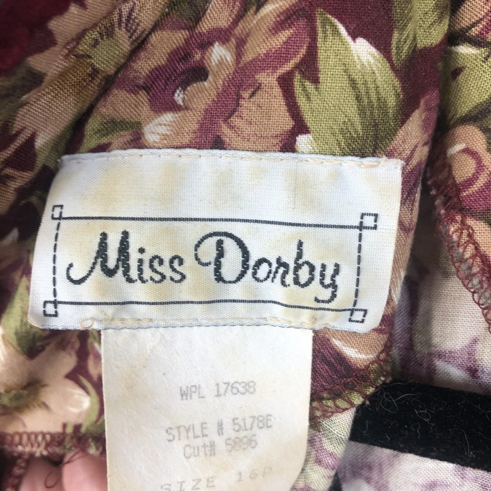 Vestido vintage Miss Dorby para mujer 16P pequeño floral terciopelo cuello cabaña Foto 4 de 4