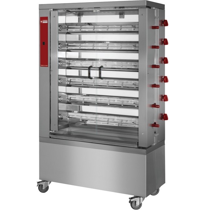 Gas Hähnchengrill 6 Spieße für á 6 Hähnchen Profigerät auf Rädern Gastlando