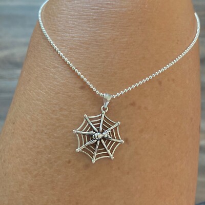 Sterling Silver Unisex Spiderweb Necklace, Silver Necklaces