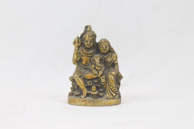 Hindu God Family Brass Statue Shiva, Parvati, Ganesha Vintage Style Divine Trio