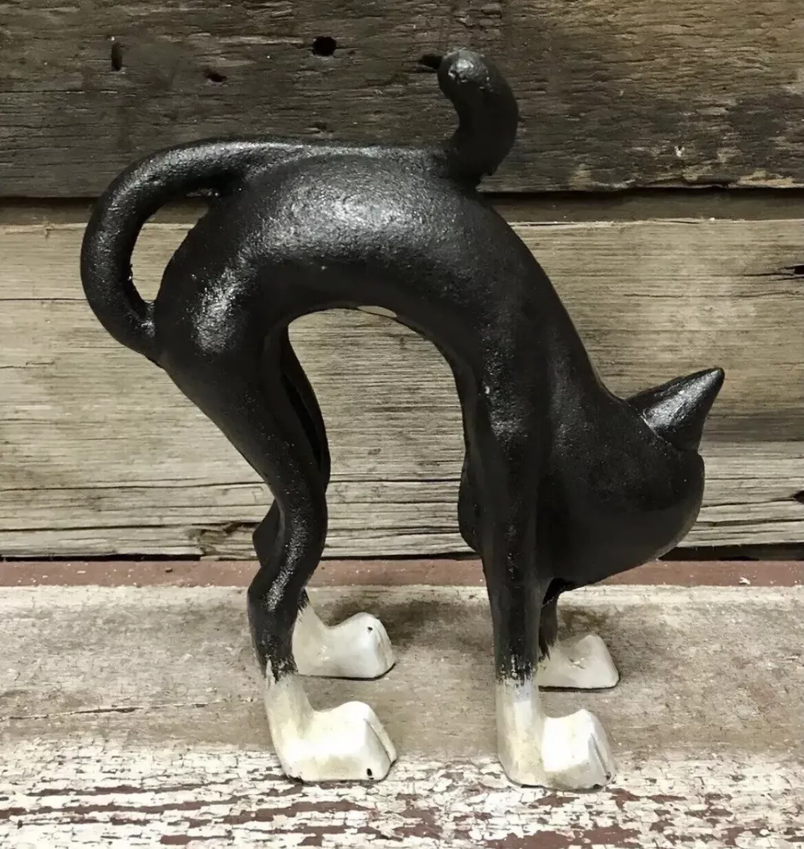 Black Cat Scaredy Cat Cast Iron Halloween Figurine Door Stop, 7.5 x 7