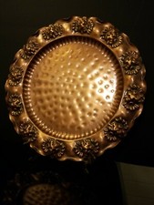 Vintage Gregorian Solid Copper Tray Daisy Floral Trim Made In USA 13" Wall Hook