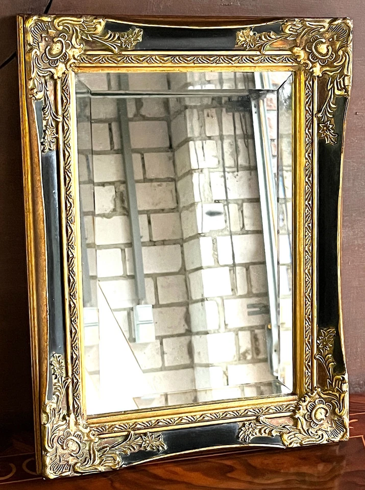 Napoleon III Stil Barock Holzrahmen  Wandspiegel Farbe Schwarz-Gold 40 cm Hoch - Bild 1 von 4