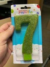 Amscan Green Glitter Birthday Candle Number 7 New  