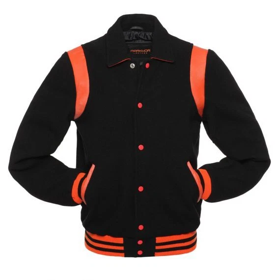 New Letterman Baseball Black Wool & Leather Bomber Biker Sports Varsity Jacket
