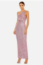 MAC DUGGAL 11284 SEQUINED STRAPLESS FAUX BOW ROSE PINK COLUMN GOWN sz 0