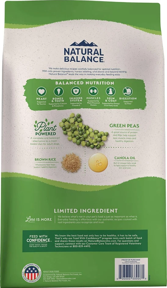 24 lb Natural Balance ingrediente limitado adulto, vegetariano movido a plantas. - Imagem 2 de 4