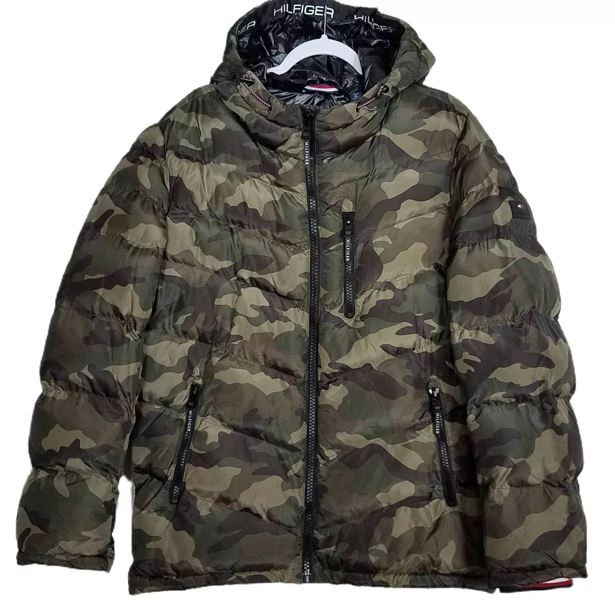 Tommy Hilfiger Camo Print Ultra Loft Puffer Jacket Hooded -M- $225 NEW | eBay