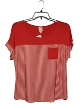 NWT Womens Naif Brand, Size Large, Coral & White Stripes, Short Sleeve Blouse