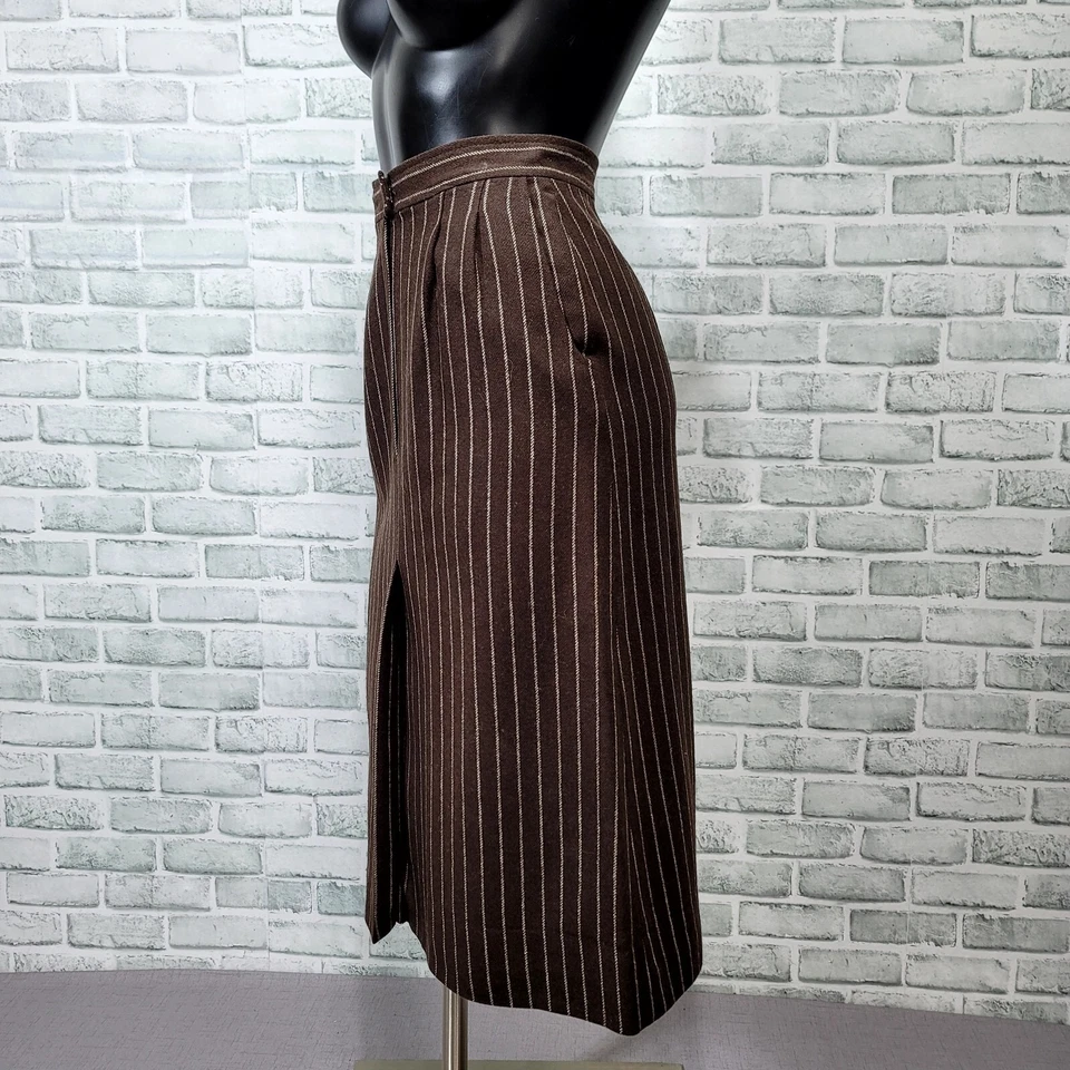 复古 70 年代 Young Pendleton 女式 XS/S 羊毛棕色细条纹高腰裙 — 第 4/4 张图片