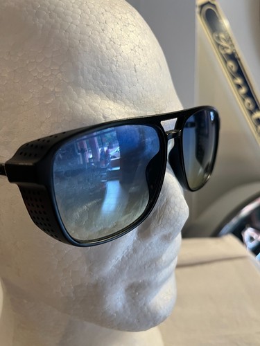 Occhiali da sole antivento lenti azzurre sfumate pilota aviatore biker - Foto 3 di 11
