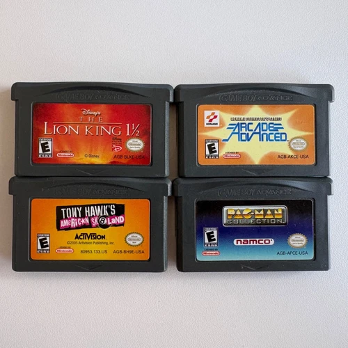 Nintendo Game Boy Advance GBA Cart Lot - Tony Hawk Pac-Man Lion King Konami