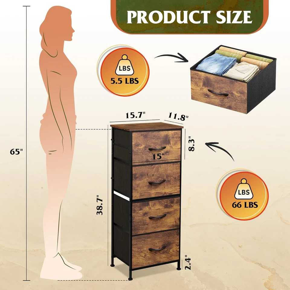 Torre de almacenamiento de tela de 4 cajones, unidad organizadora para dormitorio, pasillo, entrada, Foto 3 de 4