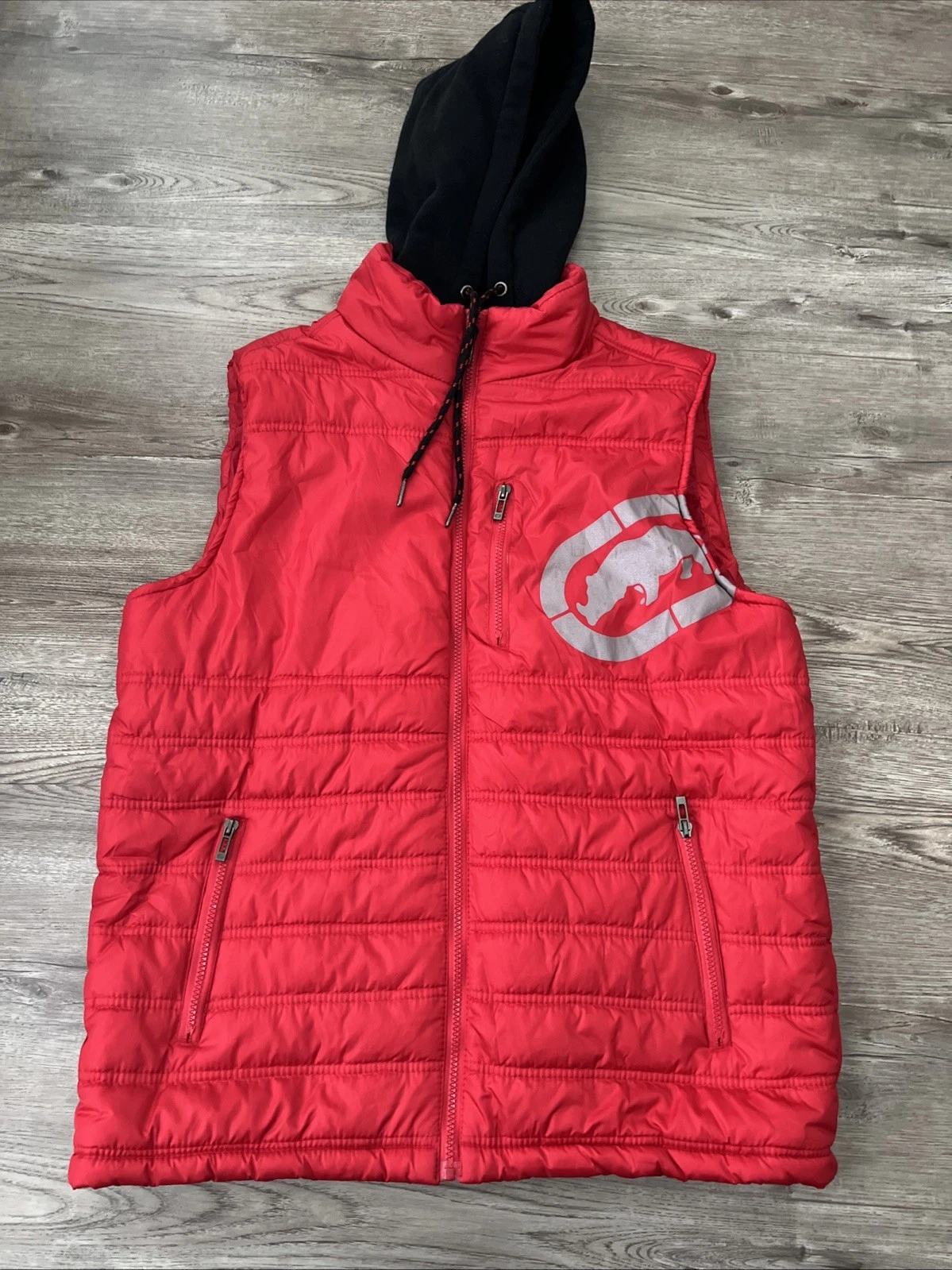 Ecko Untld Hooded Puffer Vest Red Vintage 90s Streetwear Mens Medium