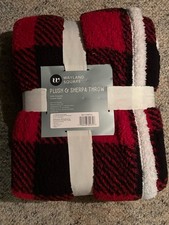 Wayland Coperta Quadrata Peluche Sherpa Lancio Rosso, Nero e Bianco 100% Poliestere