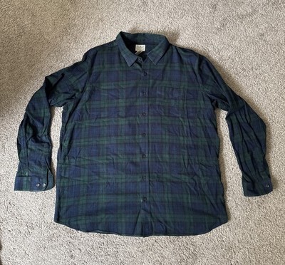 L.L.Bean Scotch Plaid Flannel Shirt Green Blue Tartan Button Up - Men s XXL Tall