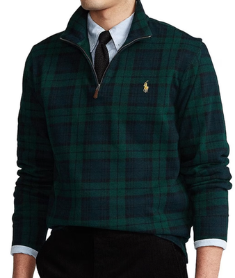 ポロラルフローレン BLACKWATCH NWT Polo Ralph Lauren Navy/Green BLACK WATCH PLAID Half-Zip Men's