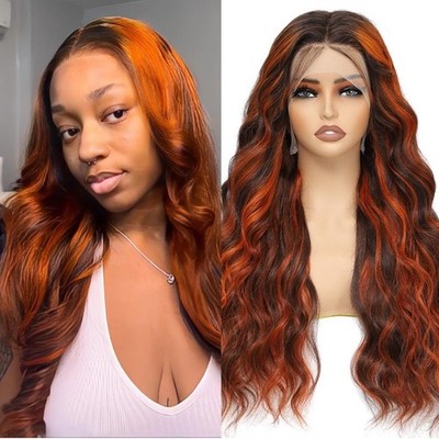 Ginger Brown BodyWave 13x4 Lace Front Human Hair Wig Woman And Baby Hair 26 