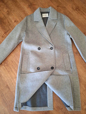 Marc O'Polo Damen Mantel Grau S doppelreihig Reverskragen halblang Taschen