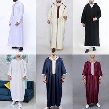 Middle East Robe Muslim Men Jubba Thoub Hooded Long Drese Arab Dishdasha Kaftan