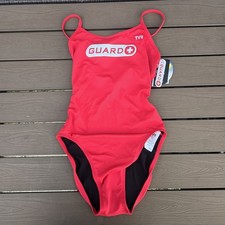 TYR Durafast Elite Life Guard Red Crosscut Tieback One Piece Women Size 32 New