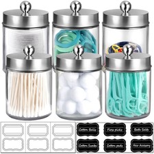 Amolliar 6Pc Apothecary Jars Bathroom Vanity Organizer- Rustic Farmhouse Decor