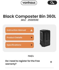 Image of VonHaus Compost Bin 360L - Outdoor Compost Converter Frost & UV Resistant Black