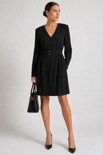 Saba Dress Size 6 Black Corporate Work Formal Function Long Sleeves Belted
