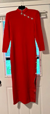 St. John Knit By Marie Gray Red Asian rhinestones Evening Gown late 80's. sz 8