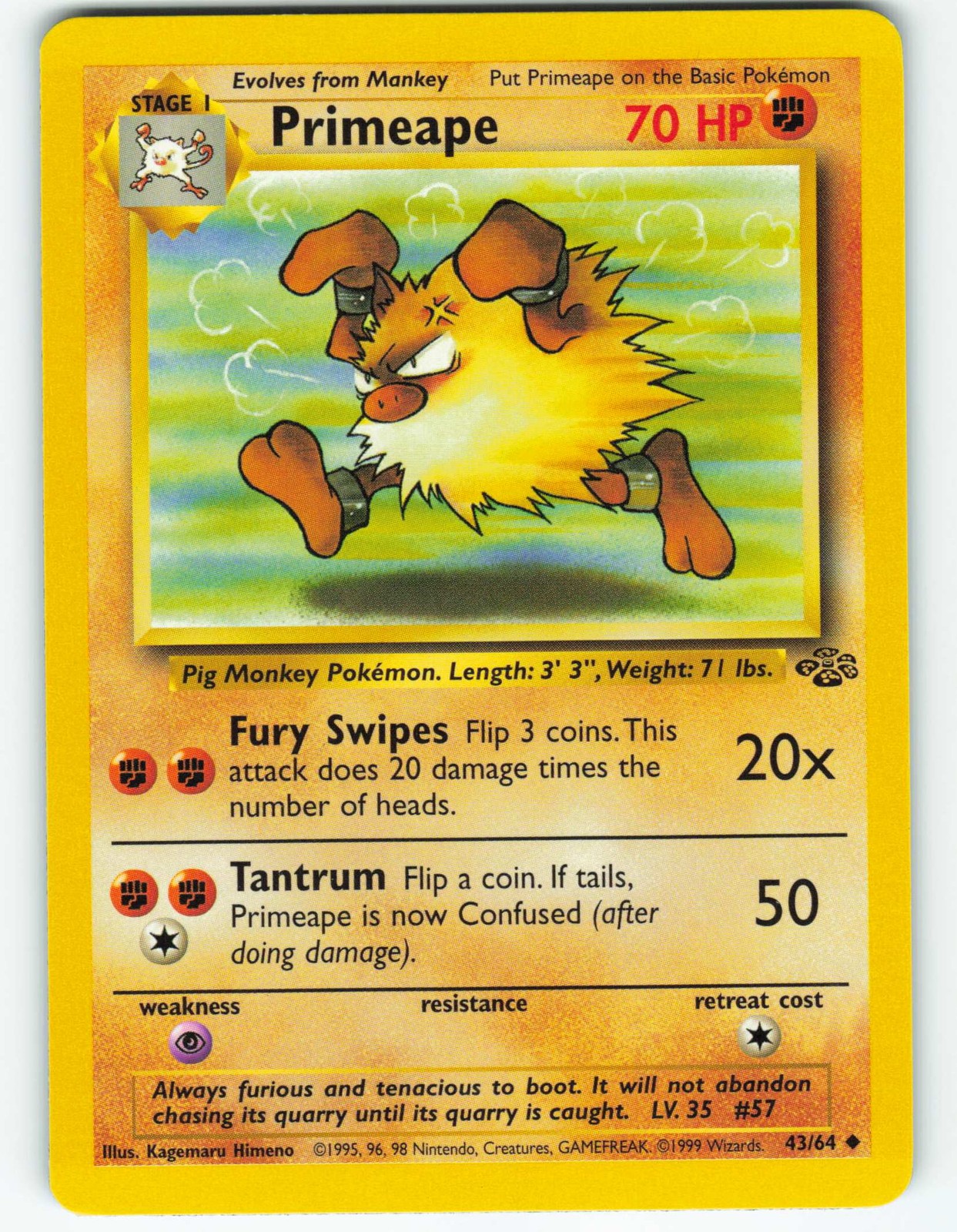 Primeape - 43/64 Jungle Set - Pokémon TCG - 1999