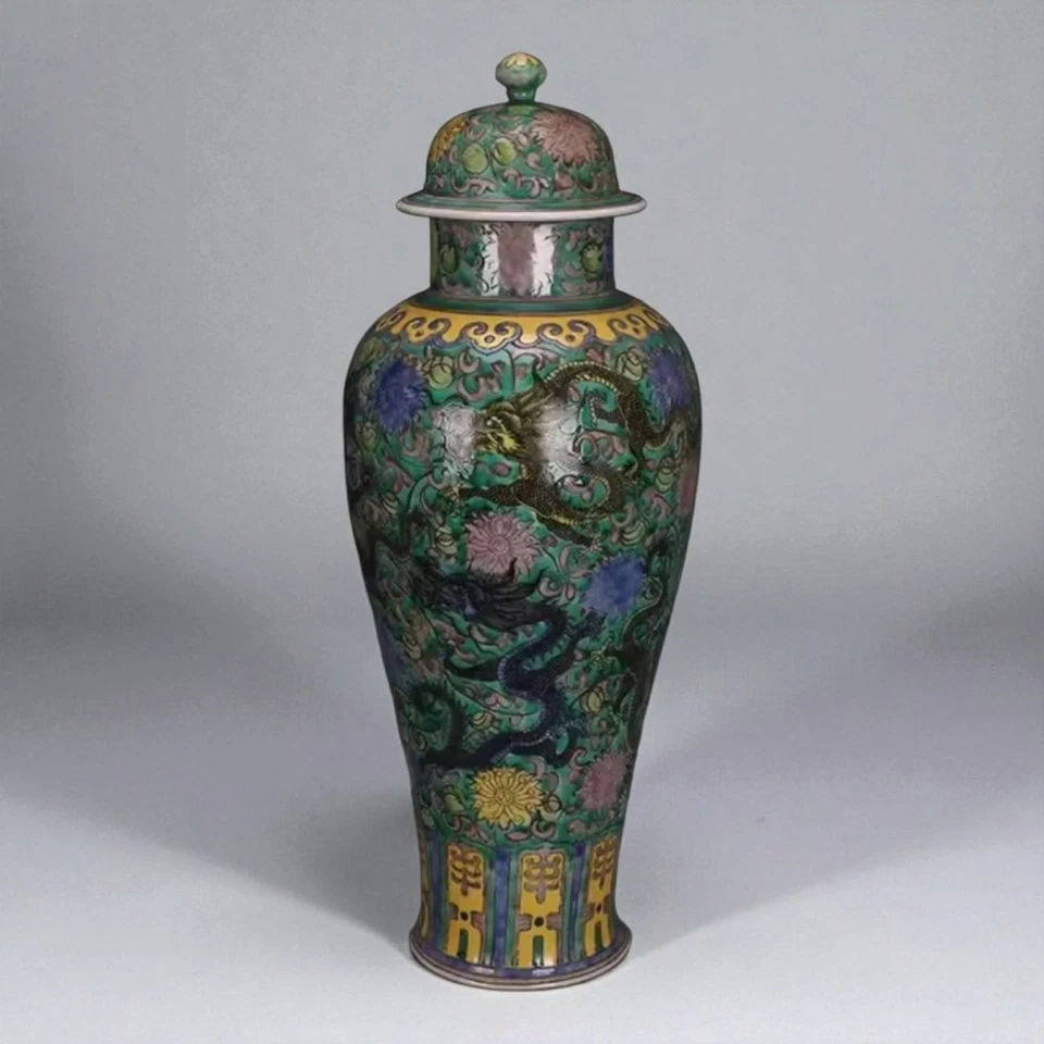 Grand vase chinois impérial 48 cm style Kangxi dragon 5 griffes / Qing vase - Photo 4/4