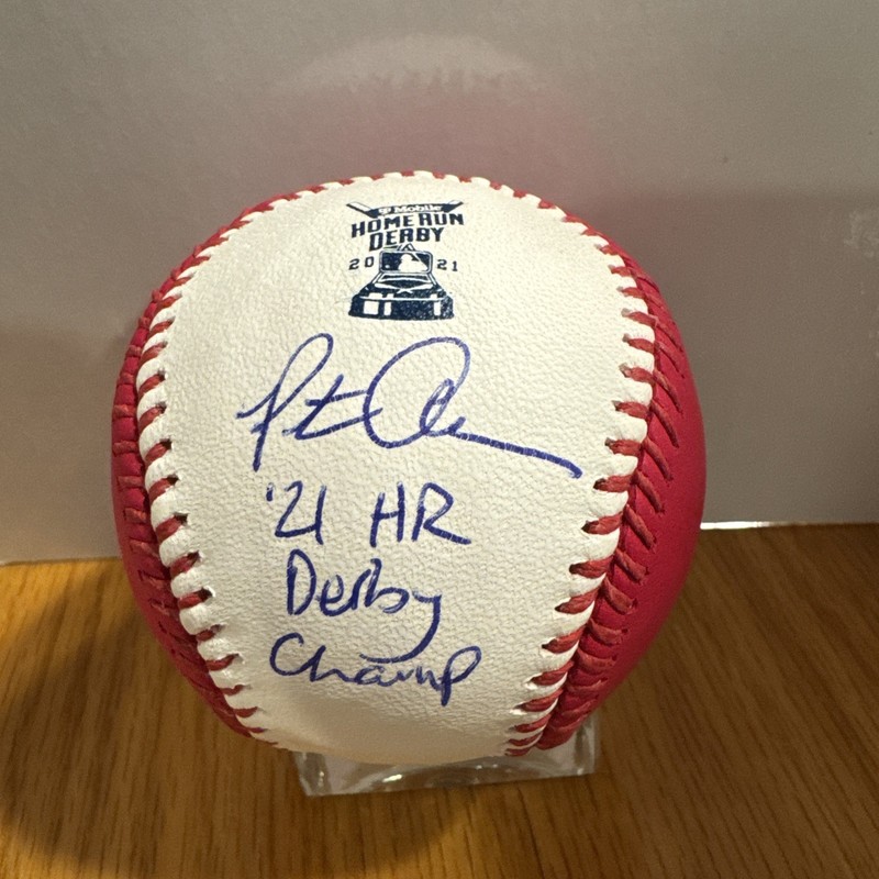 Pete Alonso Autographed Pink 2021 HR Derby Baseball w/ 21 HR Derby Champ Inscrip