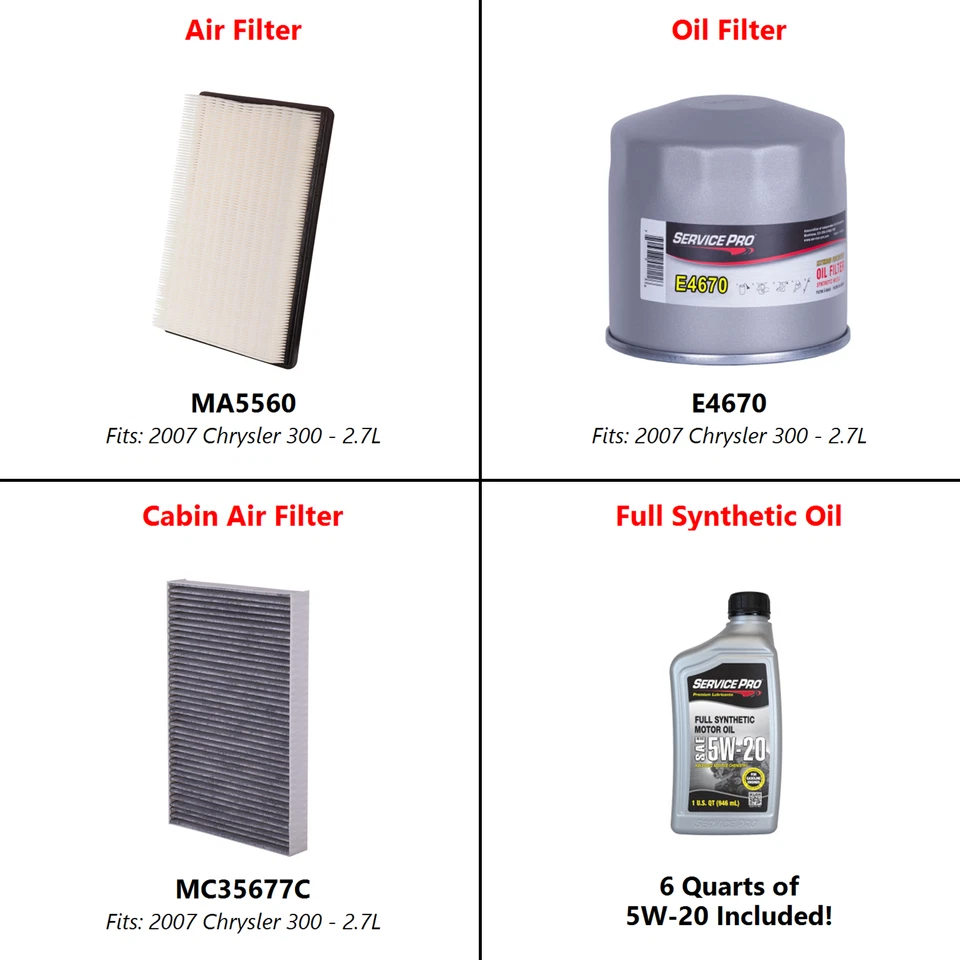 2007 Chrysler 300 2.7L Complete Oil, Air & Cabin Filter Kit (5W-20) Foto 2 de 4