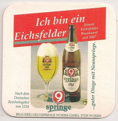 Brewery Neunspringe, Worbis - old beer mat ''I am an Eichsfelder - Pils