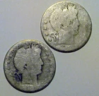 Lot of Two Barber Half Dollar Coins 90% Silver, 1894-S and 1895