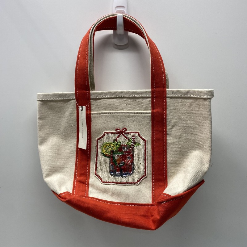 Anthropologie Cherry Red Beaded Cocktail Canvas Tote Bag NWT