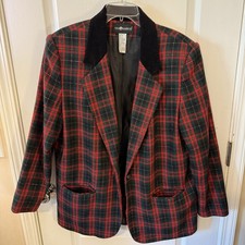 Vintage Sag Harbor Plaid Wool Blazer Women s 16 Velvet Tartan English Country