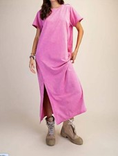 Easel Mineral Washed Terry Midi Dress - Plus Orchid