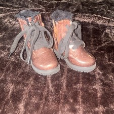 Chatties Girls Brown Glitter Combat Ankle Boots Lace Up Zip