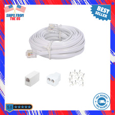 20FT Telephone Extension Cord RJ11 Plug Line Wire w Splitter Coupler 15CableClip