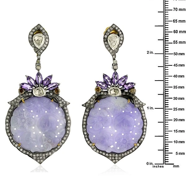 Orecchini pendenti in argento sterling 925 con ametista giada diamantata in o... - Immagine 4 di 4