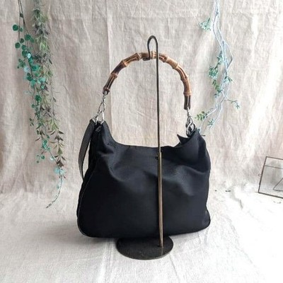 Gucci Bamboo Handle Nylon 2Way Shoulder Bag Black A4 Business Authenic