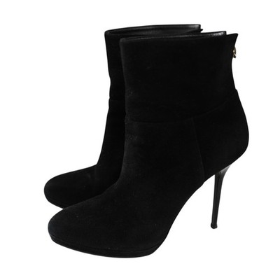 Jimmy Choo Black Suede Stiletto Ankle Boots Back Zip Pointed Toe Size 37.5