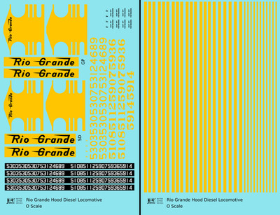 K4 O Scale Decals Rio Grande DRGW EMD Hood Diesel Yellow Stripe