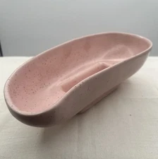 Vintage Blush Pink Speckled Ceramic Pottery Kidney Shape Planter 4 Footed 11”