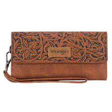 Wrangler Ladies Western Floral Brown Trifold RFID Wristlet WG196-W056BR